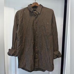 Large Men’s Navy Blue and Tan Plaid Button Up